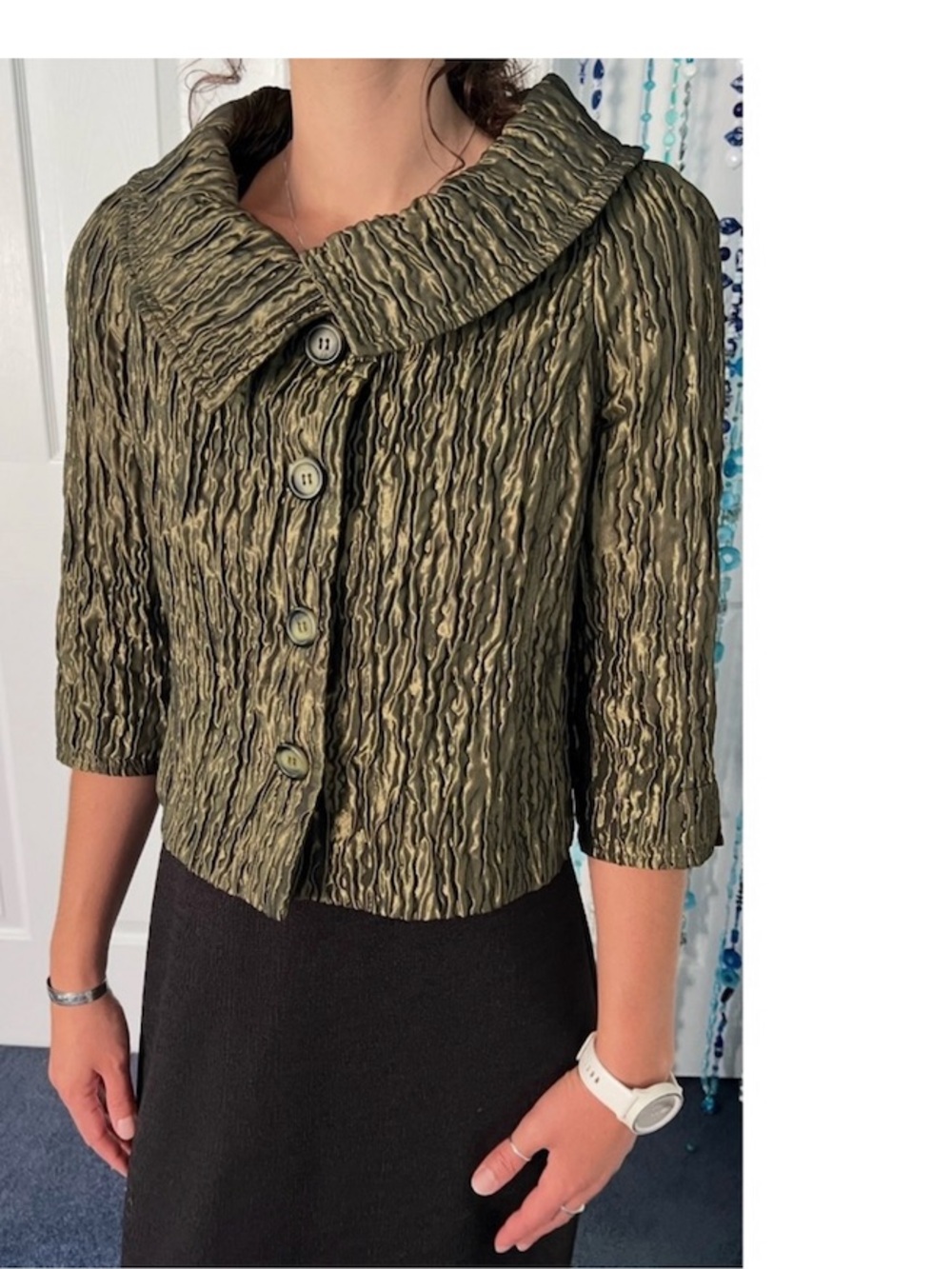 Vintage  Textured Blackened Gold Cropped Jacket — Retro 50s-60s ( Metallic)